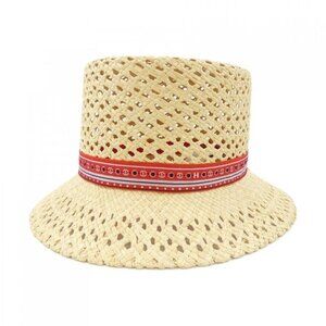 Hermes Adele Hat Beige 59 Standing collar @marella_official coat and a pillbox hat on  main image 3
